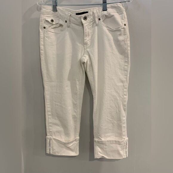 Banana Republic Denim - Banana Republic White Ankle Cropped Jeans with Distressed Knees